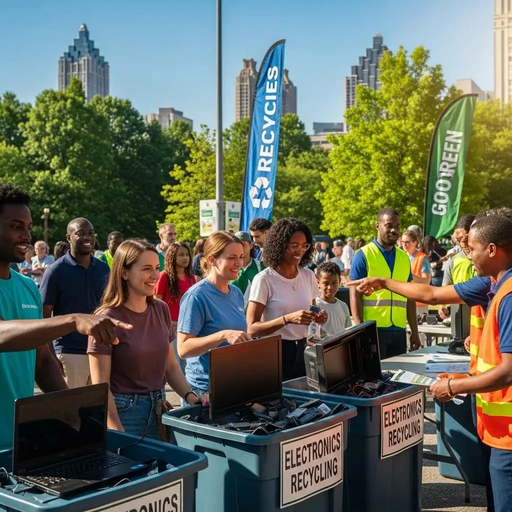 Community members participating in free electronics recycling in Atlanta, highlighting engagement and sustainability
