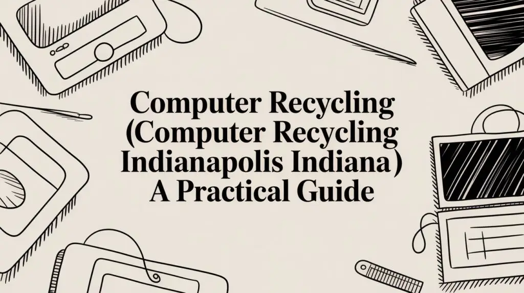 Computer recycling guide featuring laptops and electronic devices, emphasizing recycling in Indianapolis, Indiana.