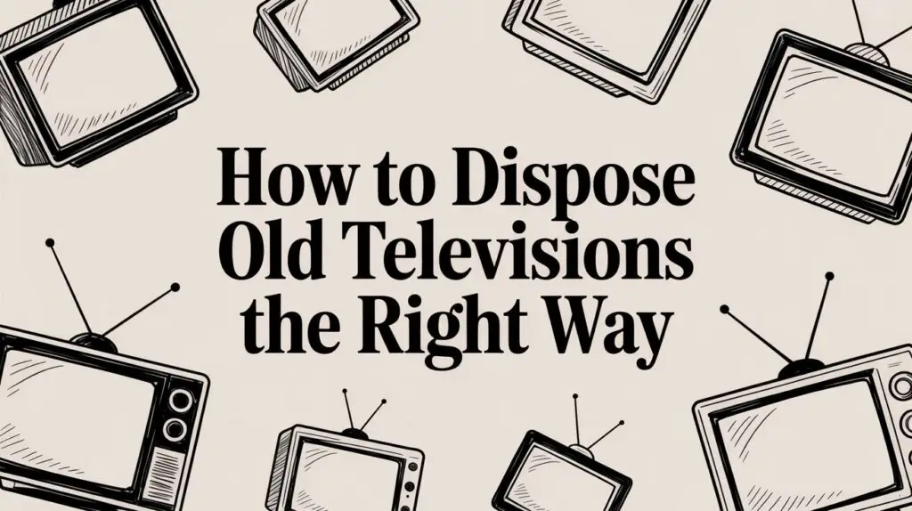 Illustration of old televisions with antennas surrounds bold black text that reads, "How to Dispose Old Televisions the Right Way," on a light background.