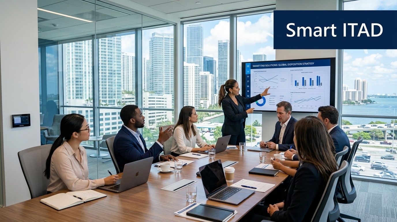 A professional team in a Miami office attending a presentation about corporate IT asset disposal services.