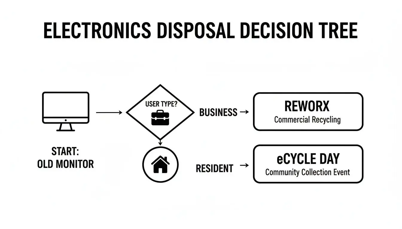 Flowchart illustrating electronics disposal options for businesses and residents based on user type.