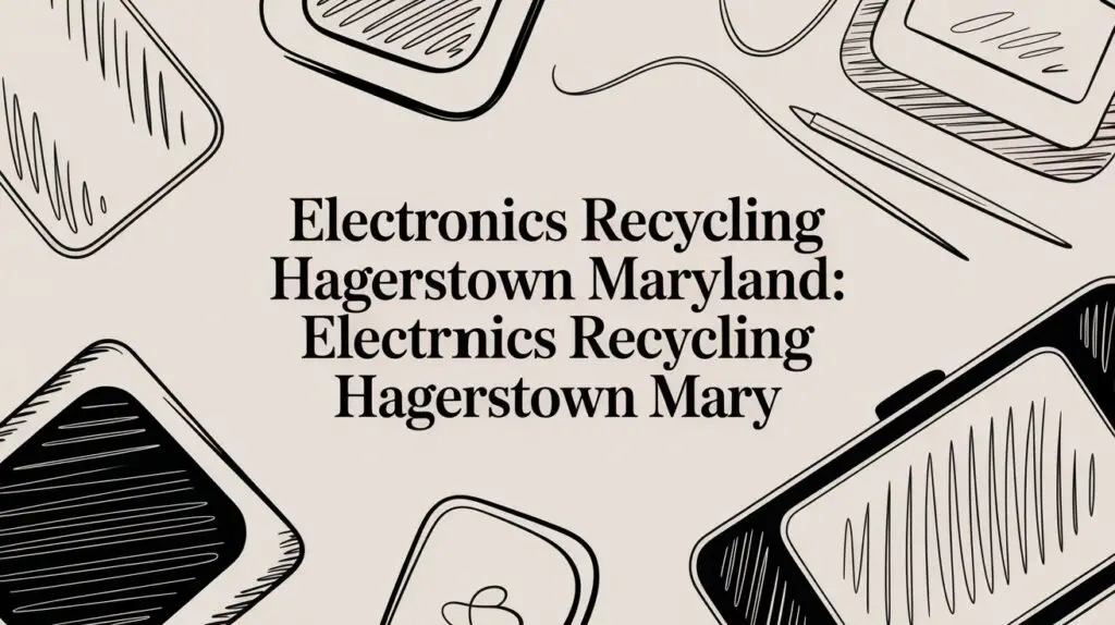 A graphic with black and white sketches of electronic devices surrounding bold text that reads, "Electronics Recycling Hagerstown Maryland: Electronics Recycling Hagerstown Mary.