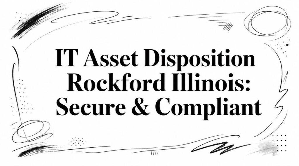 An image displays "IT Asset Disposition Rockford Illinois: Secure & Compliant" bordered by black doodles.