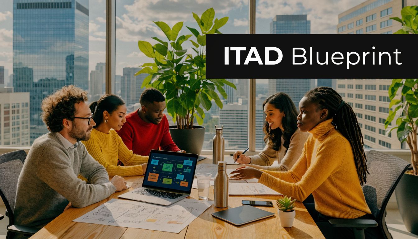 A diverse business team collaborating on an IT equipment recycling strategy in a modern Houston office conference room.