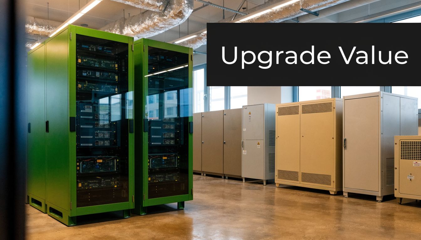 Several rows of server cabinets and networking infrastructure equipment in a professional data center facility.