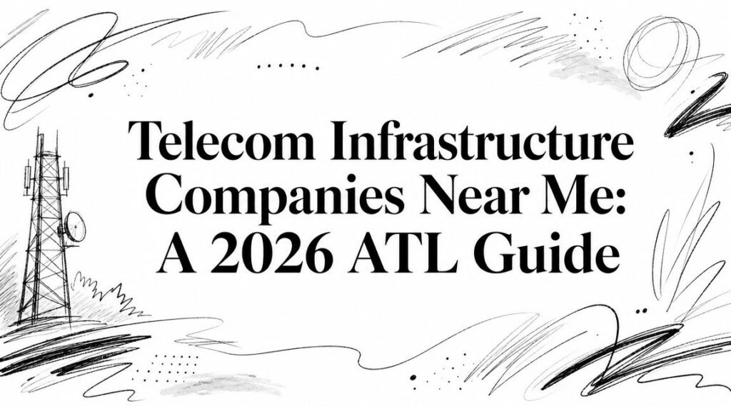 A guide titled “Telecom Infrastructure Companies Near Me: A 2026 ATL Guide” with a tower sketch.