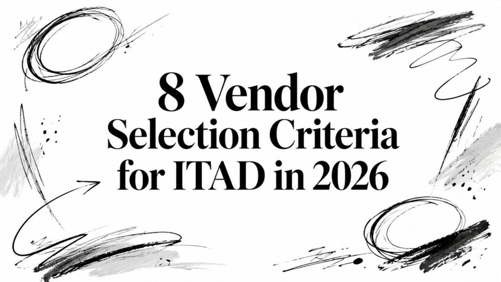 8 Vendor Selection Criteria for ITAD in 2026" with abstract border of black and gray sketches.
