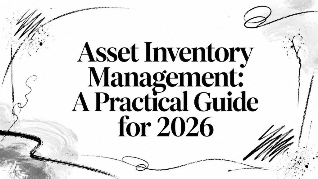 The cover for "Asset Inventory Management: A Practical Guide for 2026" features abstract black and gray strokes.