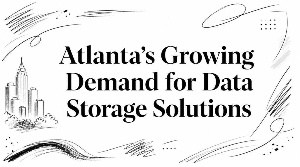Image shows "Atlanta’s Growing Demand for Data Storage Solutions" over a cityscape with abstract sketches.