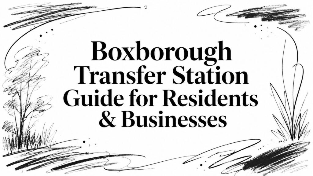 Boxborough Transfer Station Guide for Residents & Businesses appears in text with a decorative sketchy border.