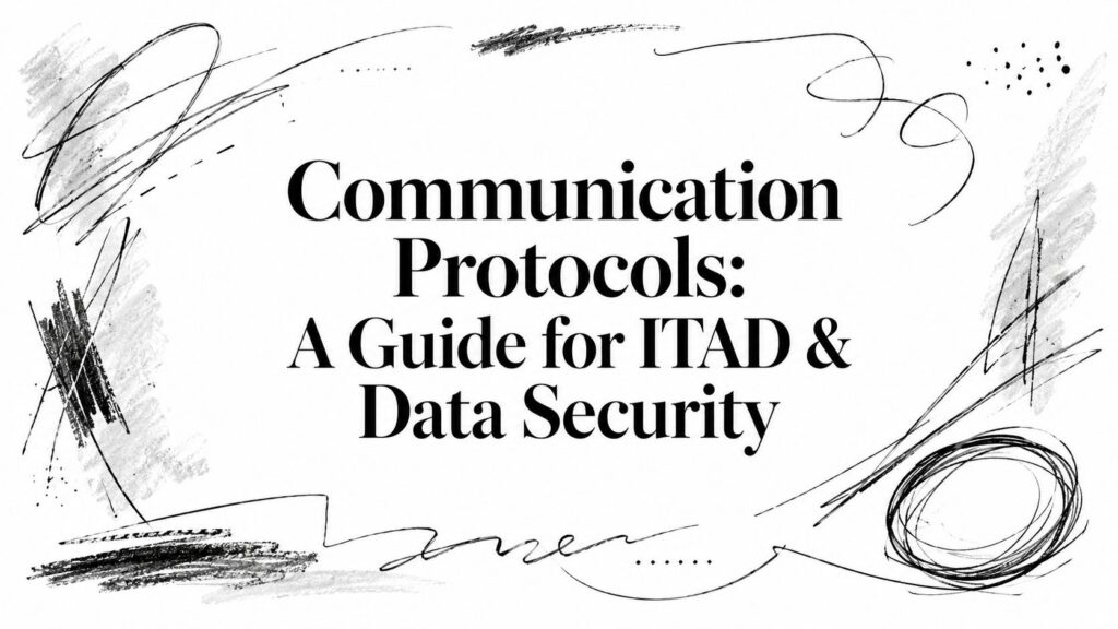 Communication Protocols: A Guide for ITAD & Data Security text appears with abstract black sketches surrounding.