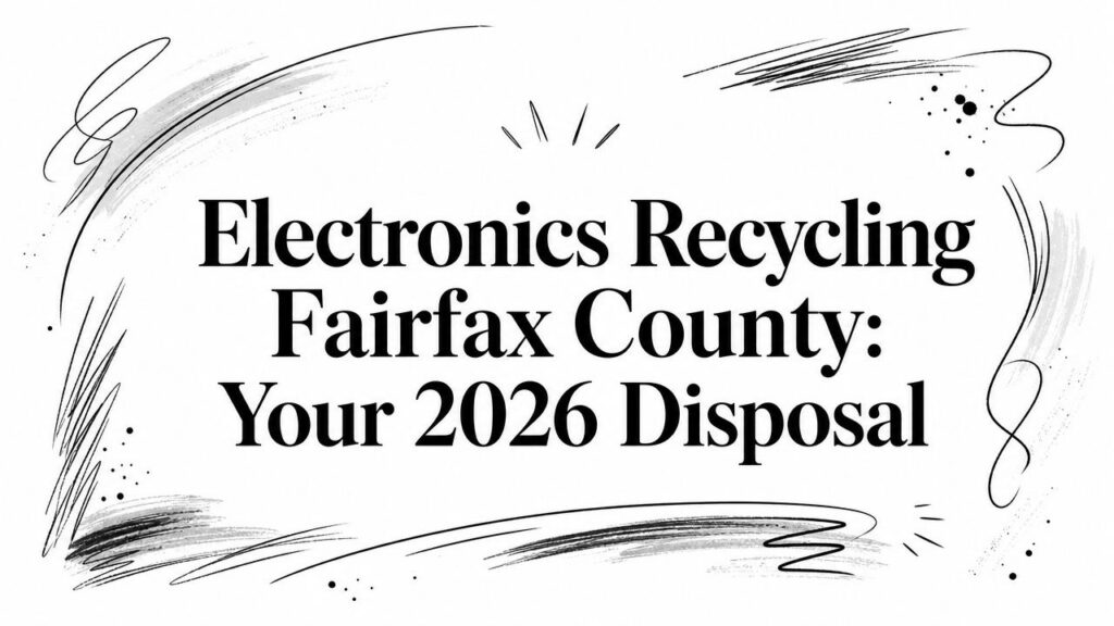 The phrase "Electronics Recycling Fairfax County: Your 2026 Disposal" with stylish black line accents.