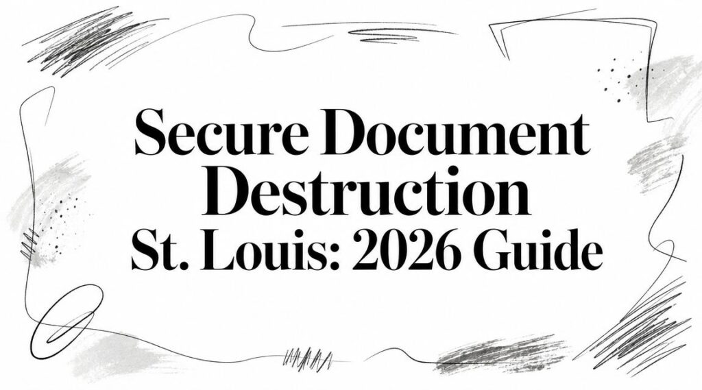 The image displays "Secure Document Destruction St. Louis: 2026 Guide" on white with sketchy borders.