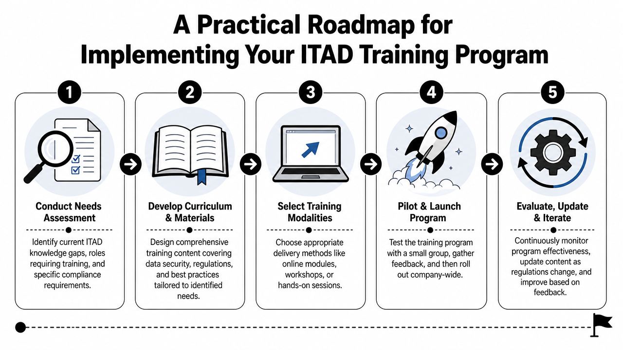 A five-step roadmap illustration for implementing an effective ITAD training program within an organization.