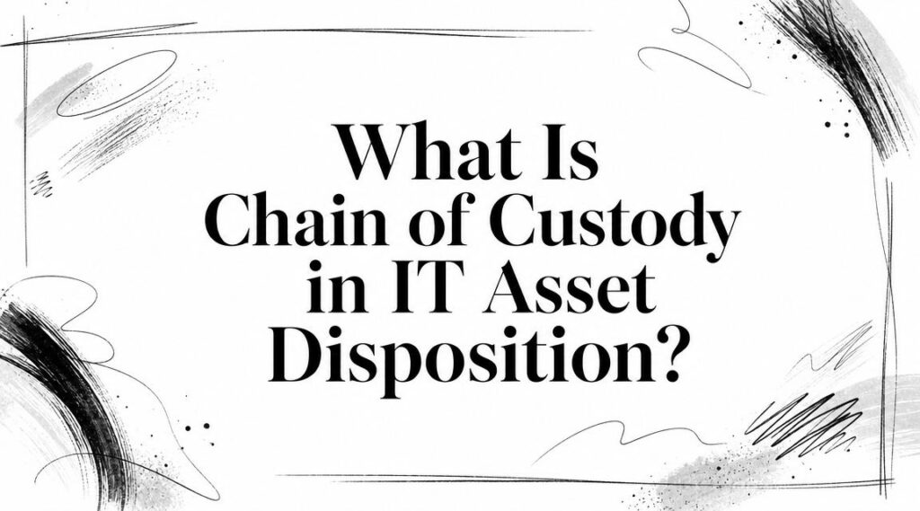 Text graphic asks, "What Is Chain of Custody in IT Asset Disposition?" with abstract black designs.