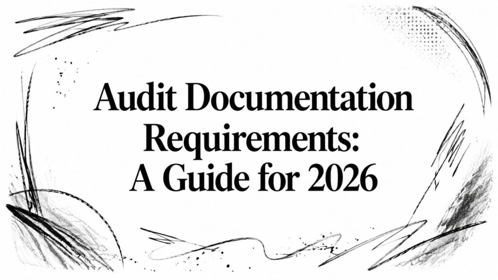 The text "Audit Documentation Requirements: A Guide for 2026" appears with abstract black brushstrokes.