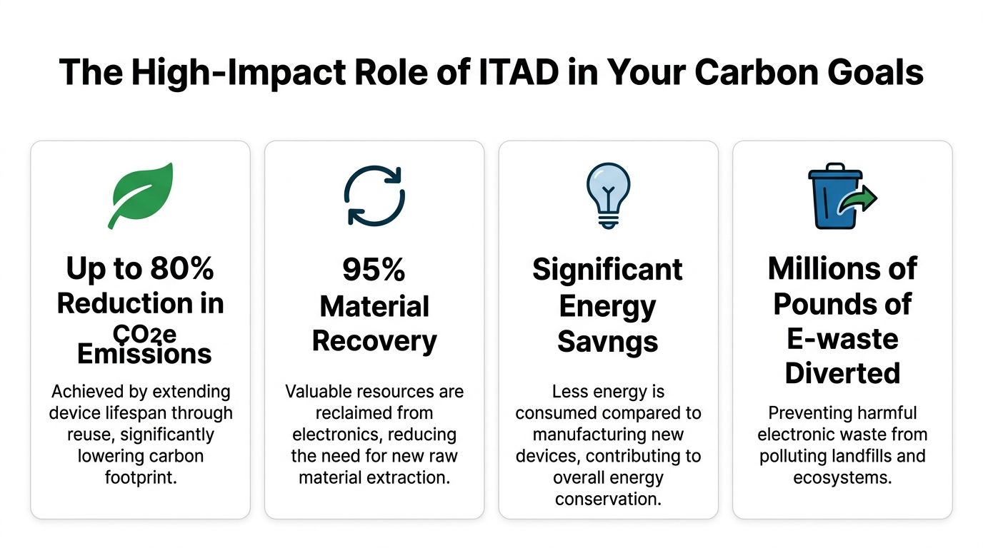 An infographic highlighting the four major environmental benefits of IT Asset Disposition (ITAD) programs.