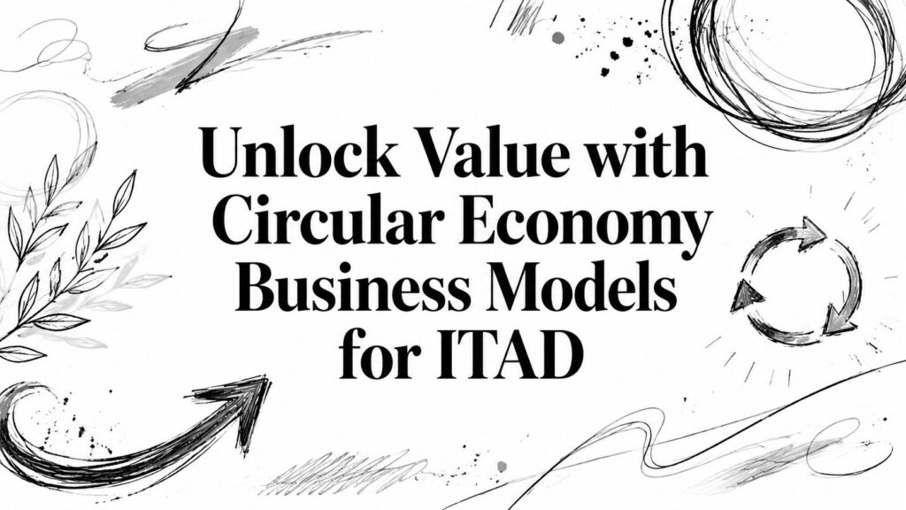 Unlock Value with Circular Economy Business Models for ITAD" text is surrounded by black doodles and arrows.