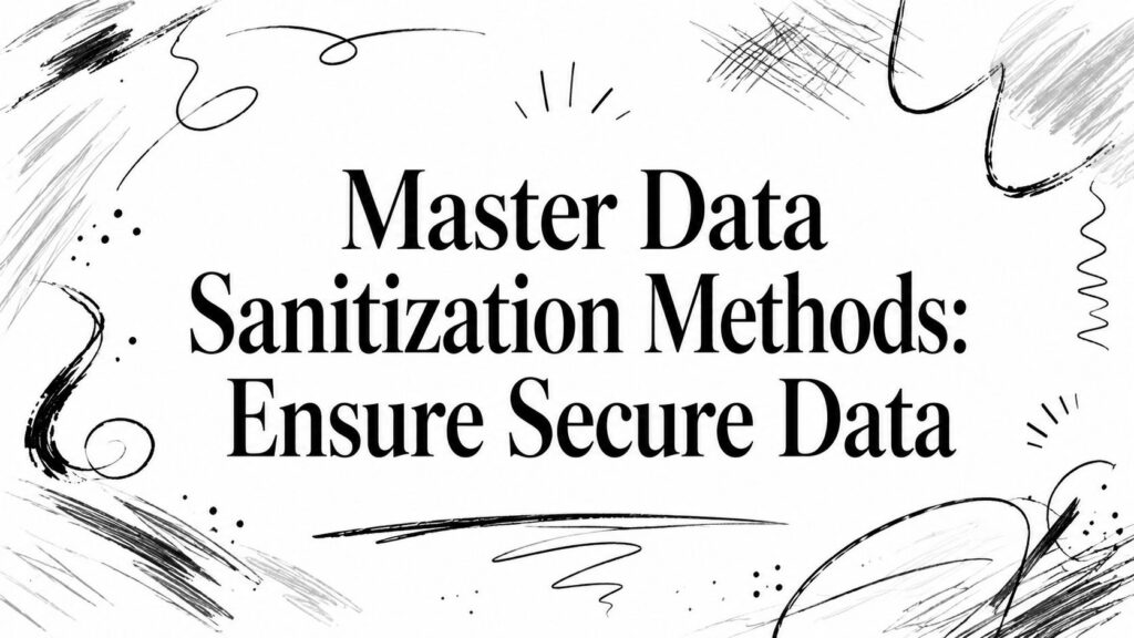 The image shows the title "Master Data Sanitization Methods: Ensure Secure Data" with black squiggle borders.