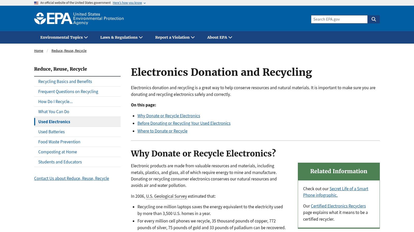 U.S. EPA, Electronics Donation and Recycling