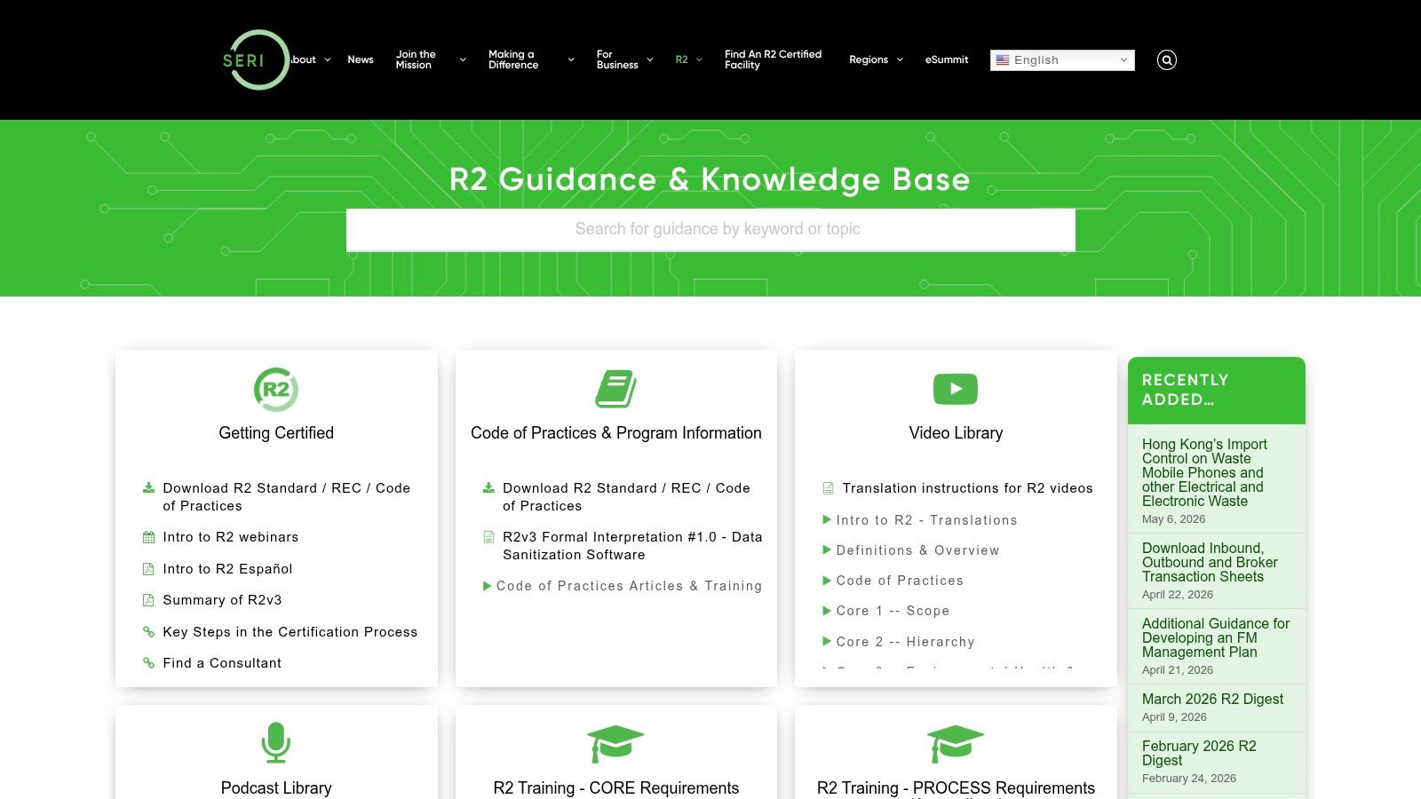 Sustainable Electronics Recycling International (SERI), R2v3 Knowledge Base