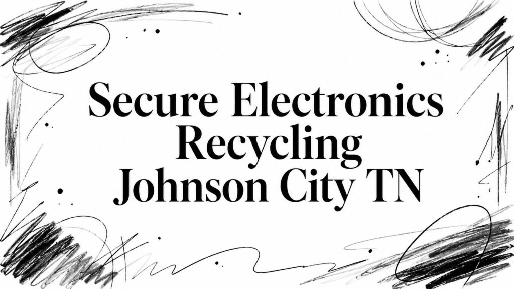 The phrase "Secure Electronics Recycling Johnson City TN" appears inside a black scribble border on white.
