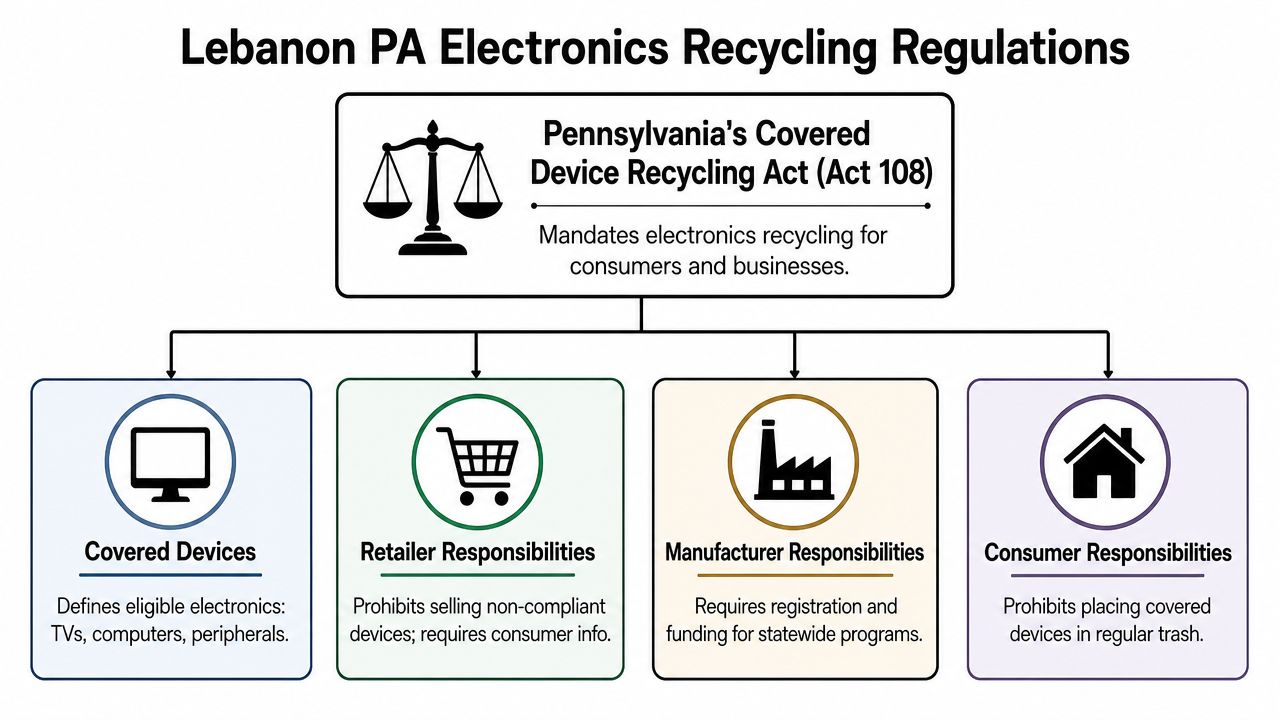 A flowchart explaining the Pennsylvania Covered Device Recycling Act regulations for electronics recycling in Lebanon PA.