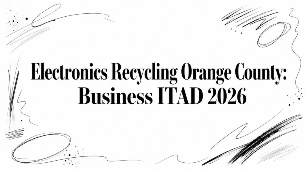 The phrase "Electronics Recycling Orange County: Business ITAD 2026" on white with black doodles.