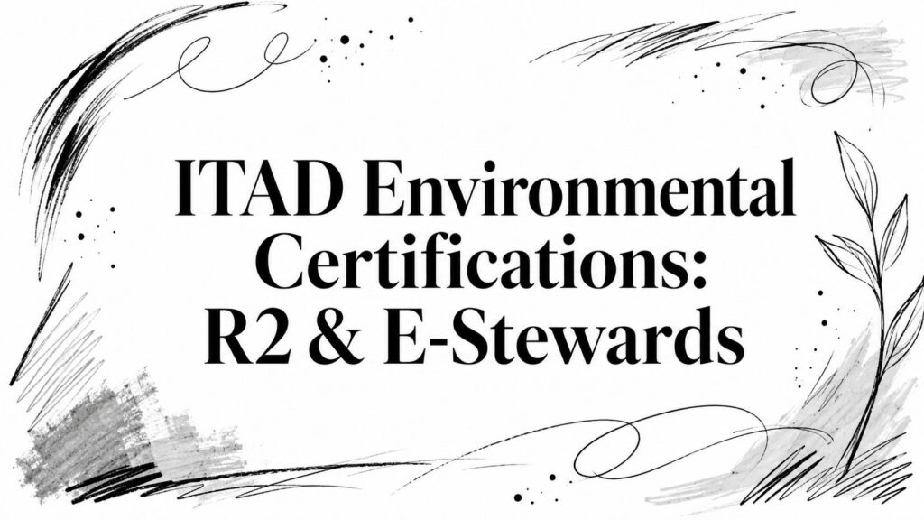 The text "ITAD Environmental Certifications: R2 & E-Stewards" appears with black sketch borders.