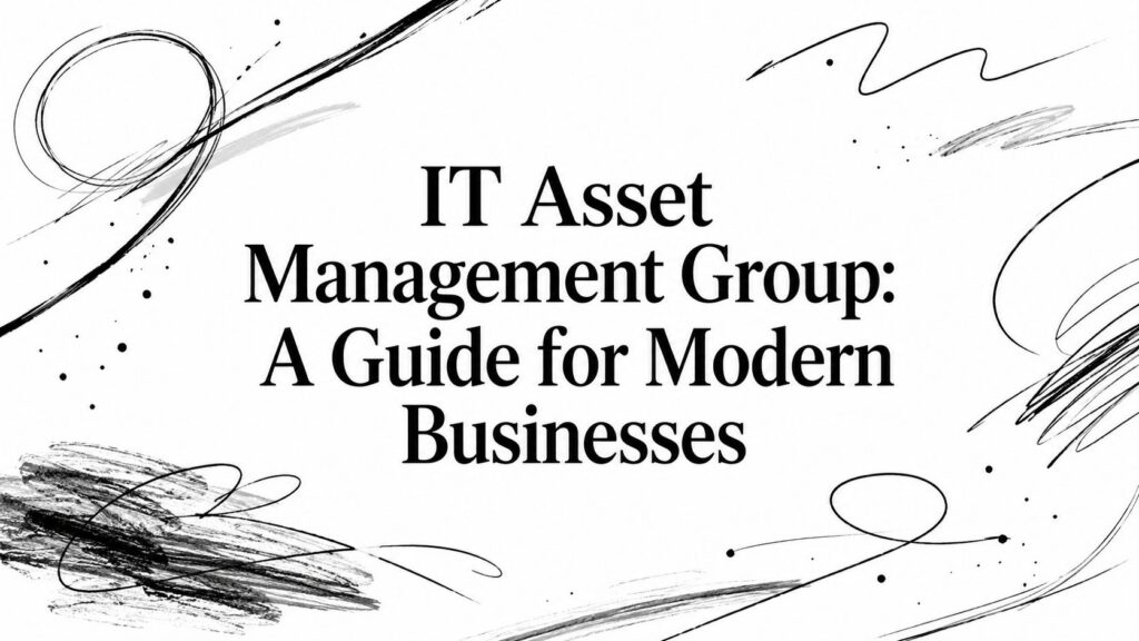 The cover reads "IT Asset Management Group: A Guide for Modern Businesses" with black abstract lines.