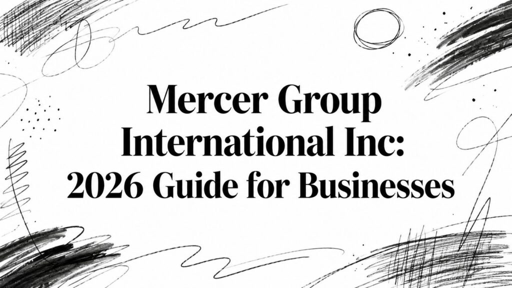 The image shows "Mercer Group International Inc: 2026 Guide for Businesses" on a white sketchy background.