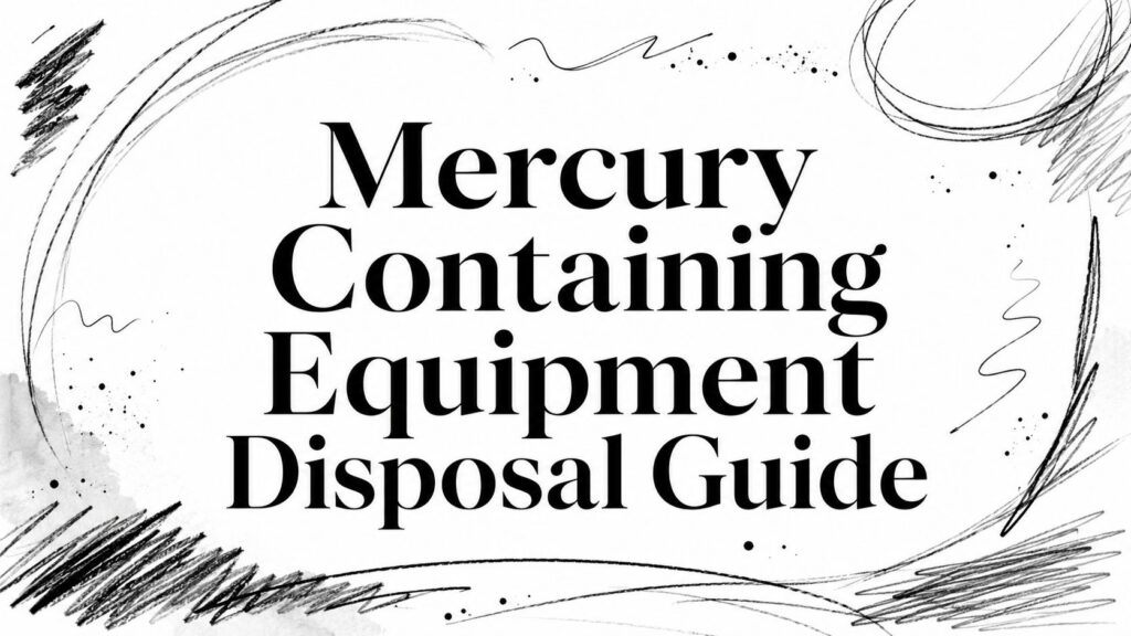 Mercury Containing Equipment Disposal Guide“ is shown, framed by abstract black sketch lines.