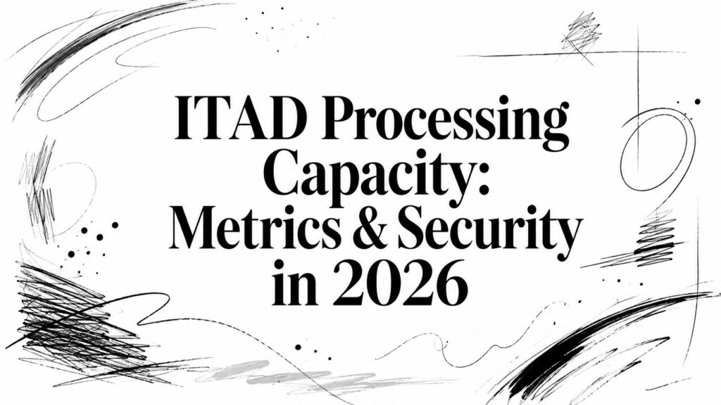 Image displays "ITAD Processing Capacity: Metrics & Security in 2026" on white with abstract black lines.