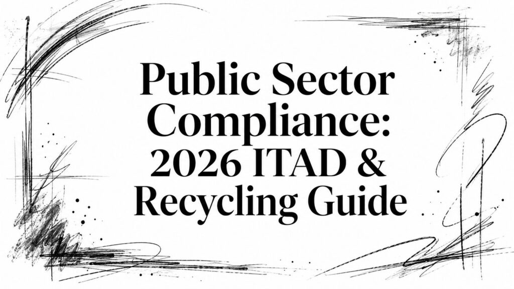 An image displays "Public Sector Compliance: 2026 ITAD & Recycling Guide" with a black sketchy border.
