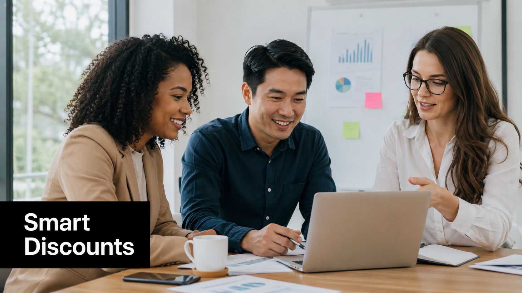 A diverse team of professionals collaborating on a project while reviewing data on a laptop computer