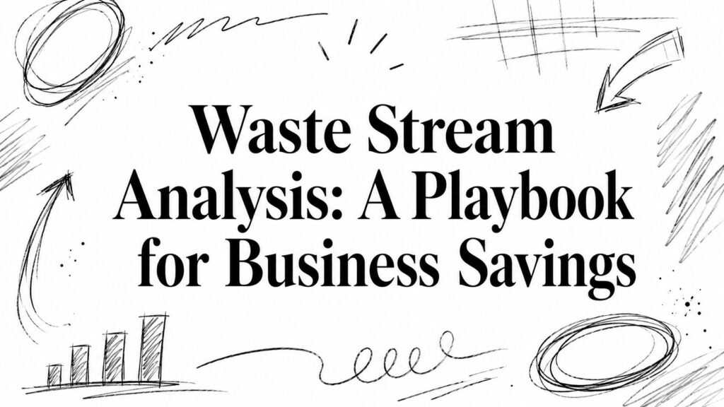 Waste Stream Analysis: A Playbook for Business Savings cover with arrows, circles, and a bar chart doodle.