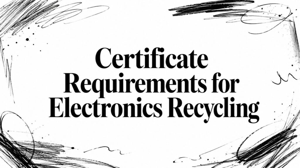Certificate Requirements for Electronics Recycling text with abstract black border designs around the edges.