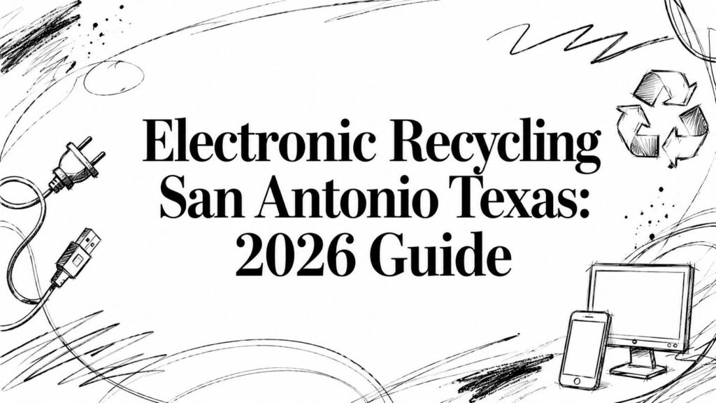 The image displays “Electronic Recycling San Antonio Texas: 2026 Guide” with electronics and a recycle icon.