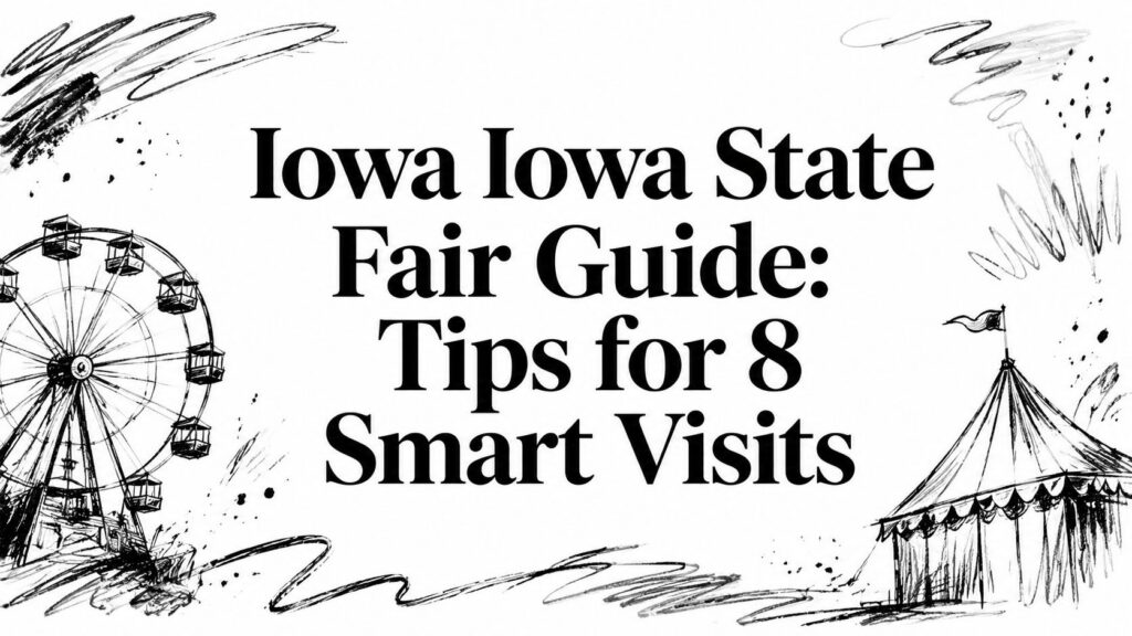 A Ferris wheel and circus tent drawing beside text: “Iowa State Fair Guide: Tips for 8 Smart Visits.”