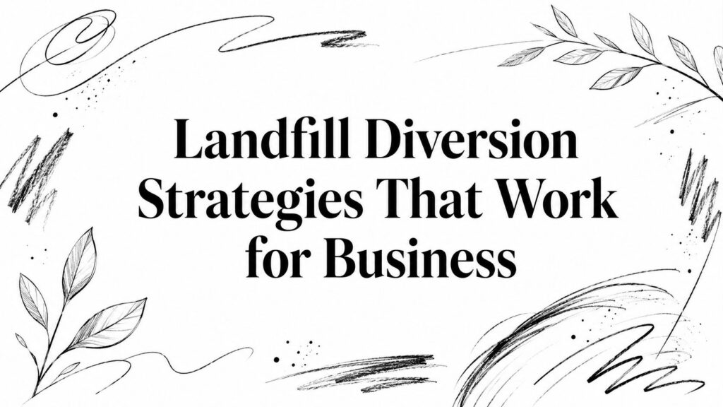 The text “Landfill Diversion Strategies That Work for Business” appears on white with black leaf sketches.