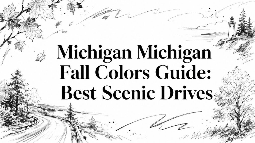 A winding scenic drive in Michigan lined with vibrant fall colors and stunning autumn foliage views.