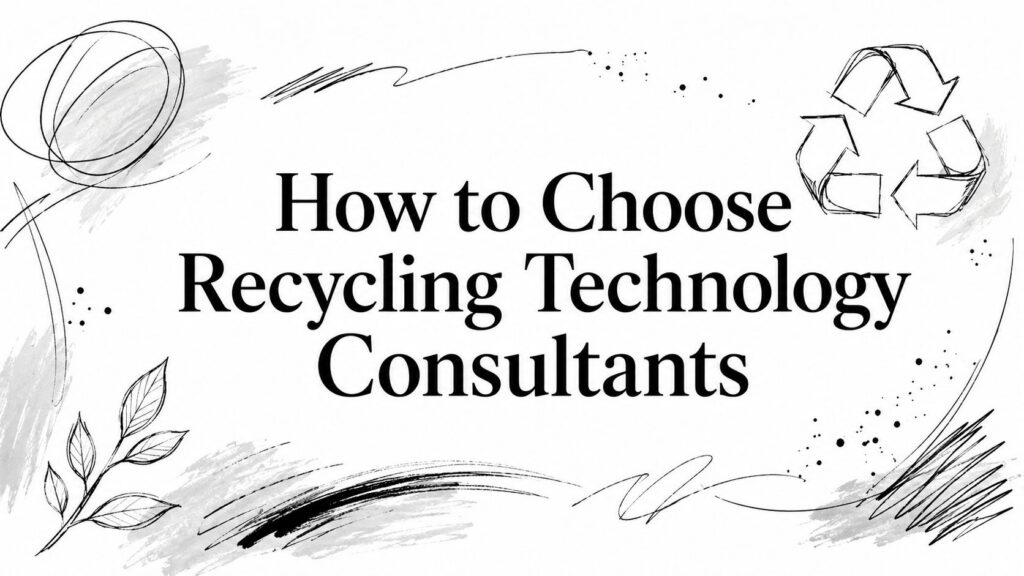“How to Choose Recycling Technology Consultants” text with recycling and nature sketches in the background.