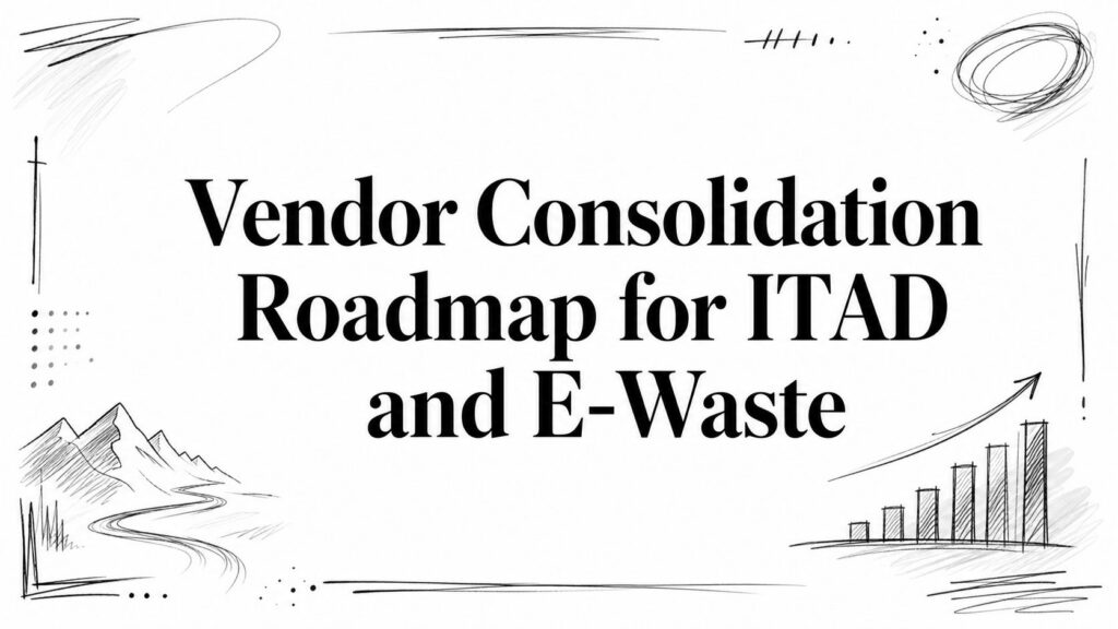 The image shows “Vendor Consolidation Roadmap for ITAD and E-Waste” text with a sketched border.