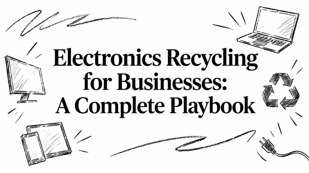 Electronics Recycling for Businesses: A Complete Playbook“ in bold black text with device sketches.