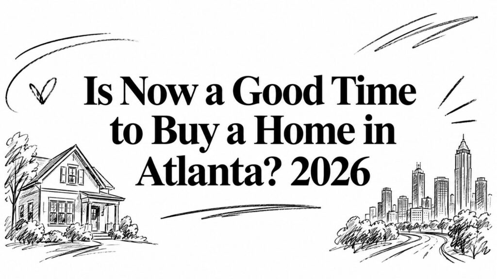 A house and the Atlanta city skyline illustrate “Is Now a Good Time to Buy a Home in Atlanta? 2026”.