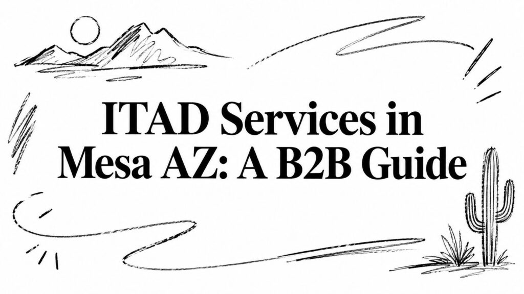 A graphic says “ITAD Services in Mesa AZ: A B2B Guide” above desert mountains, cactus, and sun.