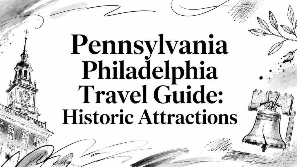 A Pennsylvania Philadelphia travel guide cover shows sketches of the Liberty Bell and its tower.