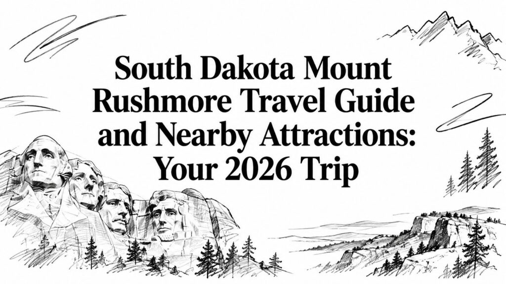The iconic faces of Mount Rushmore in South Dakota with visitors exploring the national monument nearby.