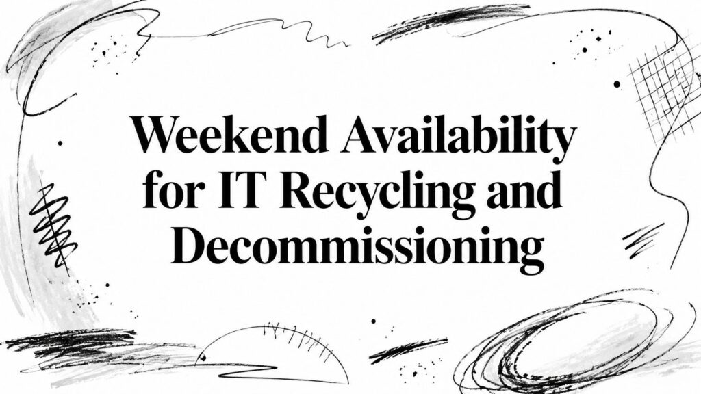 The image displays “Weekend Availability for IT Recycling and Decommissioning” in black on white.