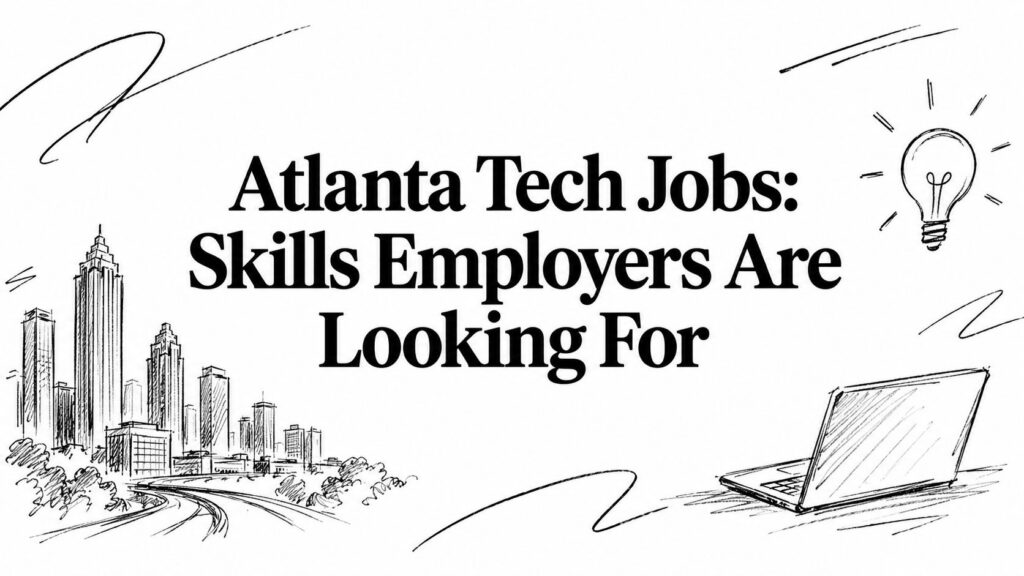 A diverse group of professionals collaborates on coding and data analysis in an Atlanta tech office.